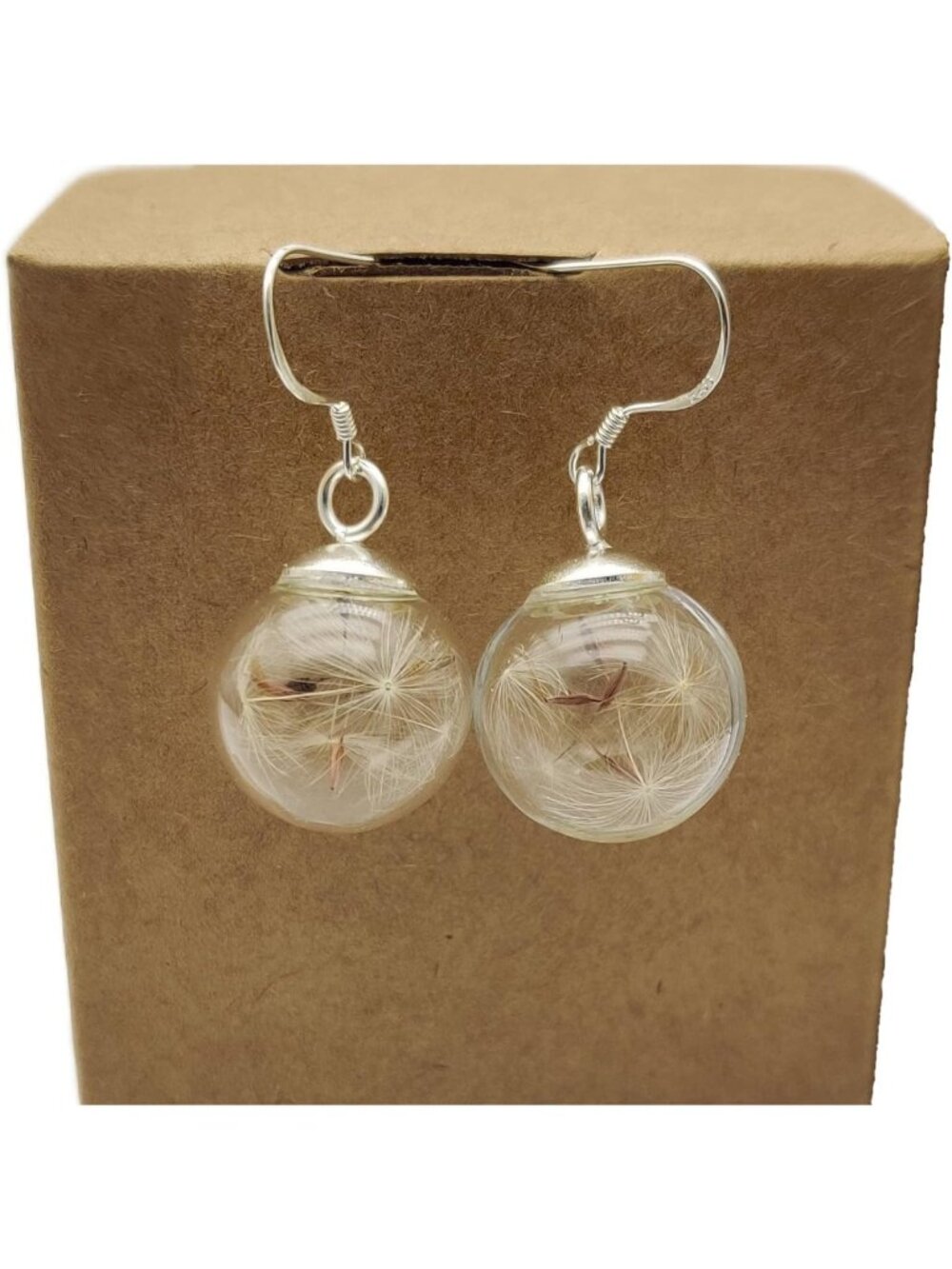 925 Sterling Silver Dangle Earrings with Dandelion Glass Ball - Unique Gift Idea